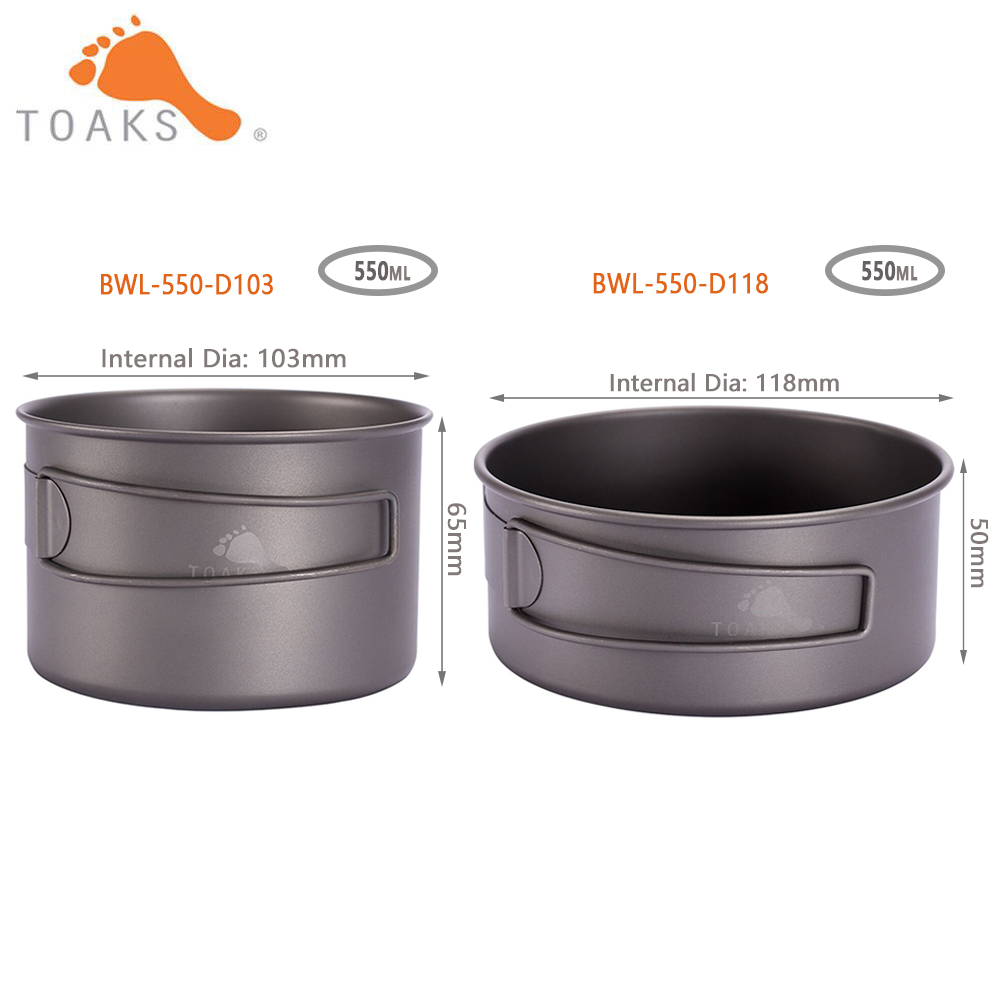 Camping Cooking Bowl - TOAKS BWL-550 Camping Titanium Bowl with
