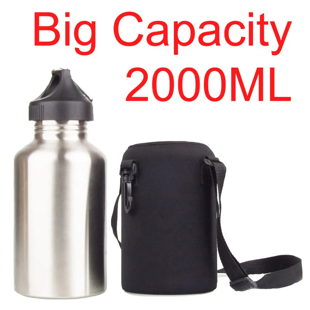 Camping Cooking Pot Stainless Steel - 2000ML Sport Water Bottle Set for