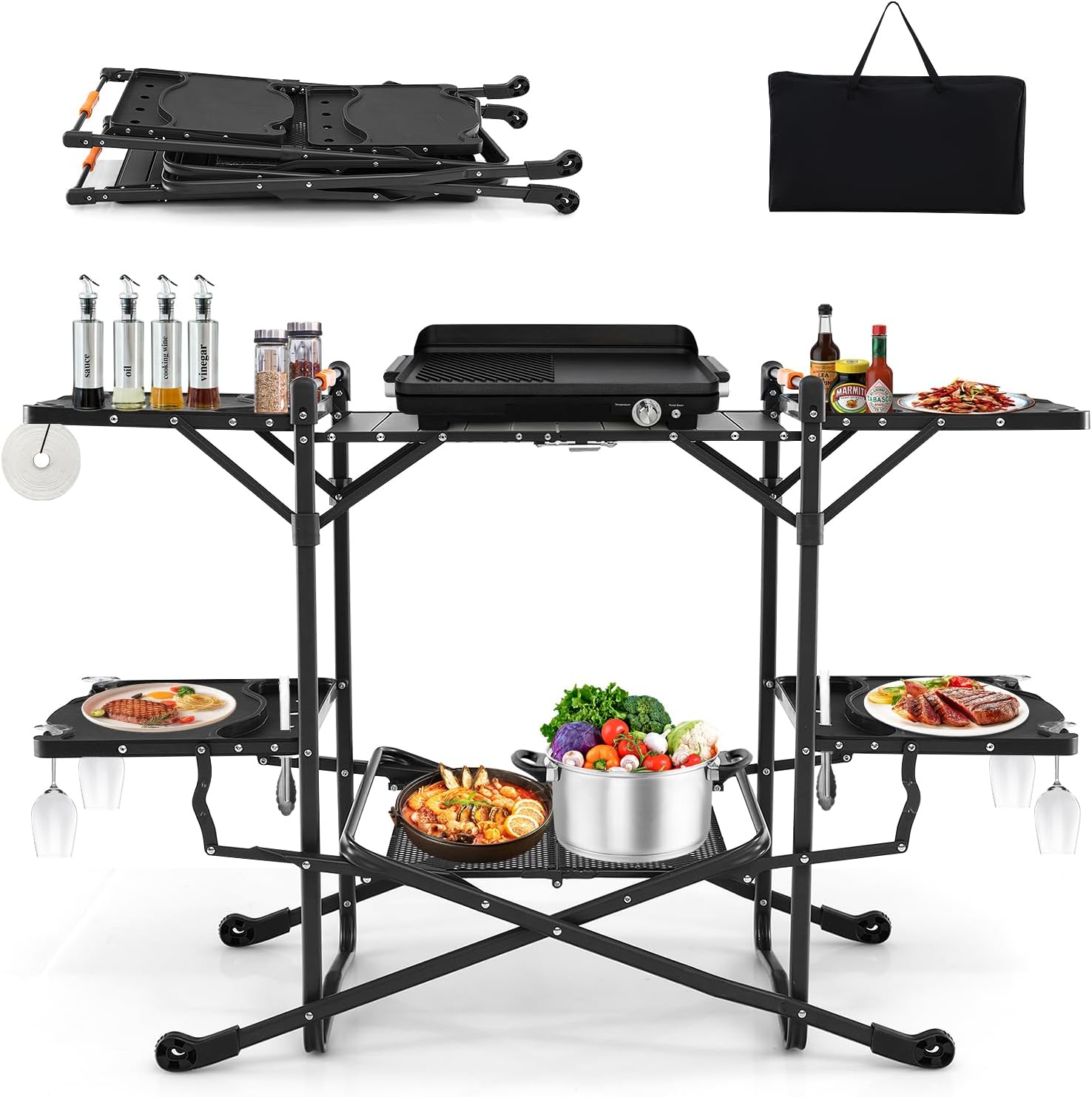 Camping Cooking Top - Portable Outdoor Folding Cooking Table with