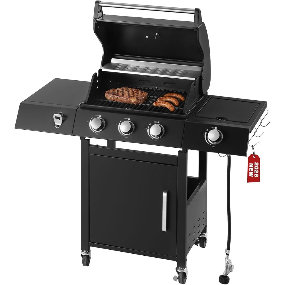 Camping Cooking Top - 3-Burner Propane Gas Grill with Side