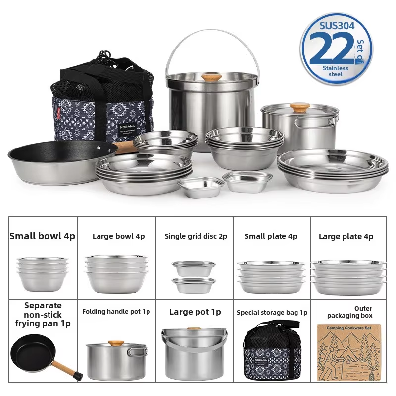 Camping Cooking Pot Stainless Steel - NOBANA Newest Outdoor Stainless Steel Pot