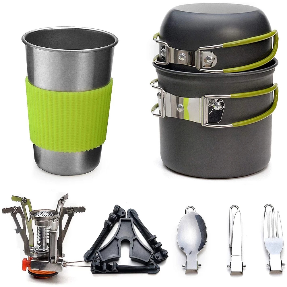 Camping Cooking Meat - Camping Cookware Kit with Stove Outdoor