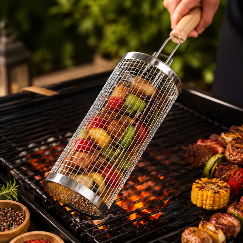 Round Barbecue Grill Basket Se - Camping Cooking Basket review and price