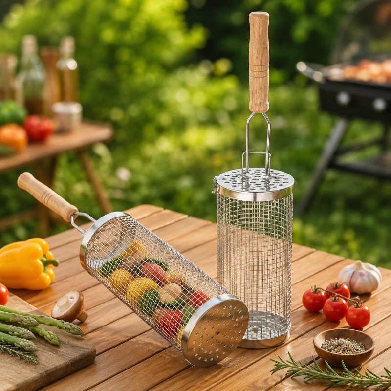 Round Barbecue Grill Basket Se - Camping Cooking Basket review and price