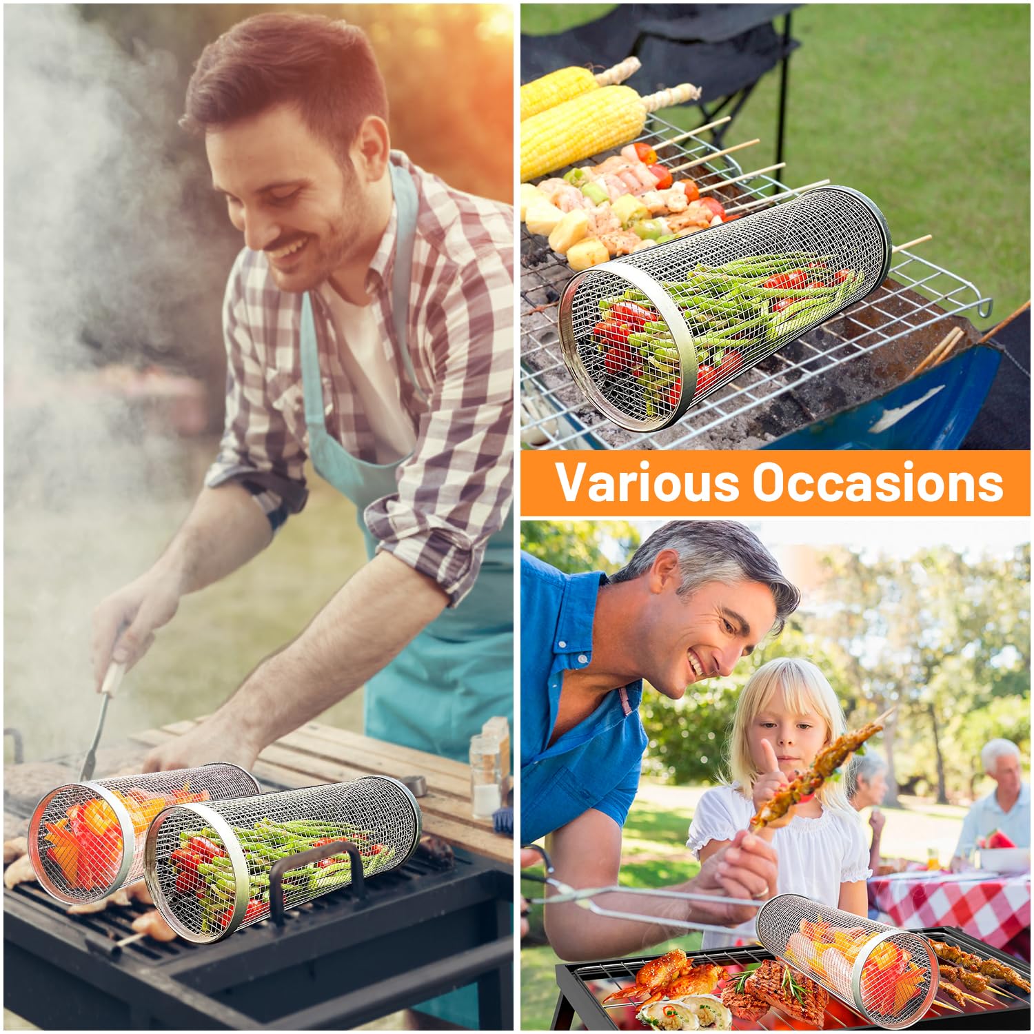 2 Pieces Rolling Grilling Bask - Camping Cooking Basket review and price