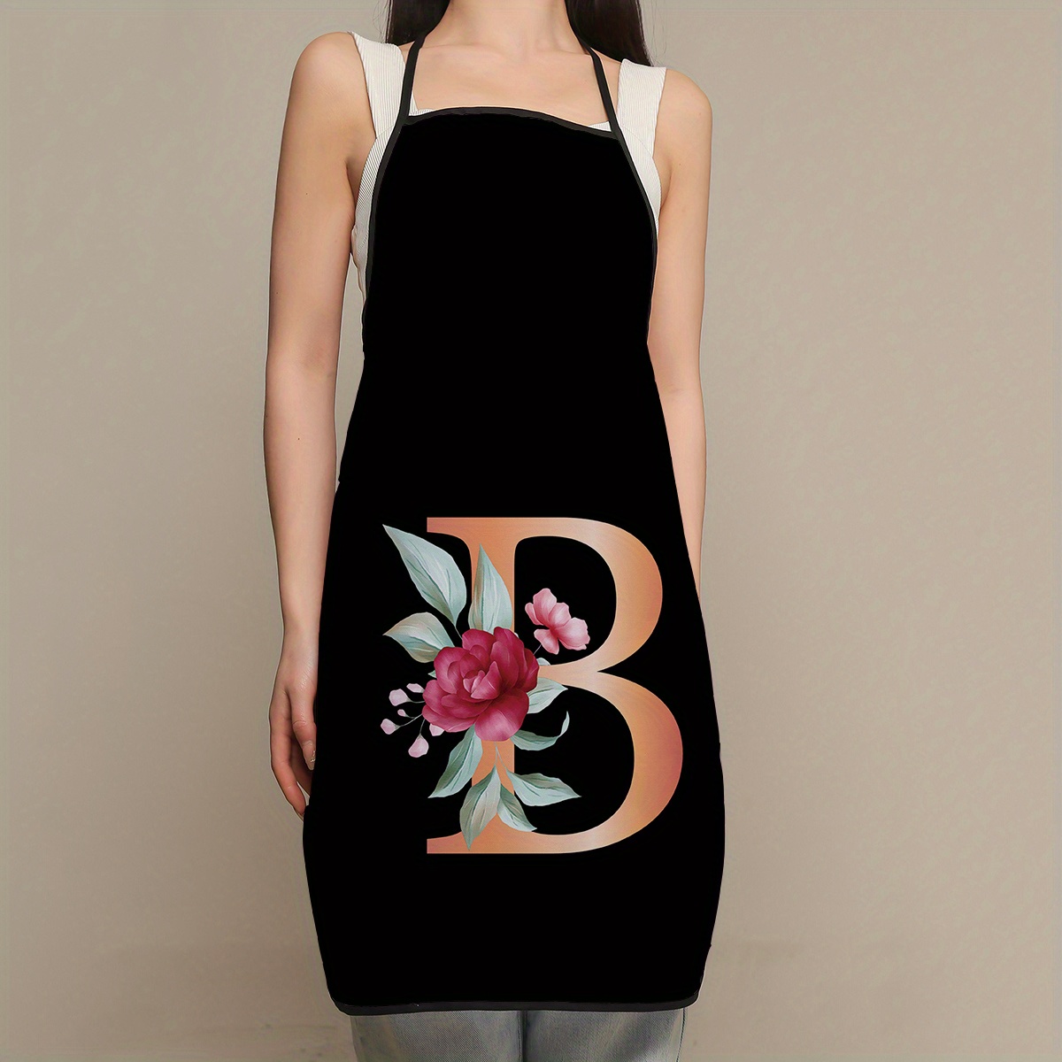 1pc Floral Letter Print Polyes - Camping Cooking Apron review and price