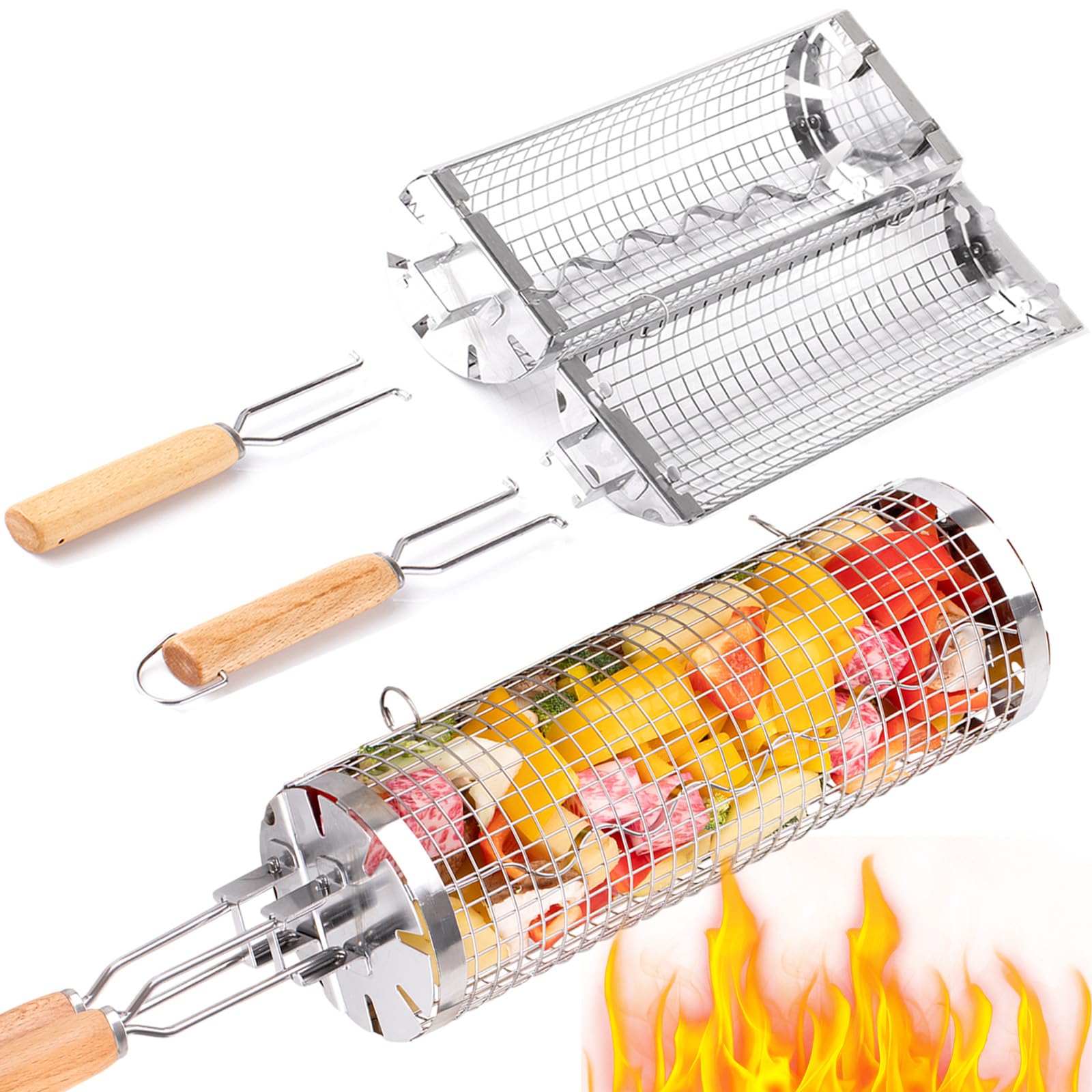 BUYYES Rolling Grill Basket BB - Camping Cooking Basket review and price
